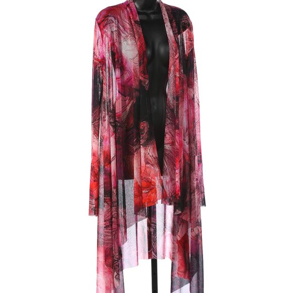 Fuzzi Pink & Fuchsia Abstract Floral Knee Length Long Sleeve Cape/Shawl - Picture 3 of 4